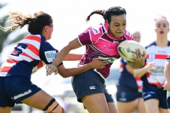 47th Kiama Sevens at Kiama Showground, Kiama, NSW. Goulburn's Juwana Nathan on the charge against Campbelltown. Photo Rugby AU MediaStuart Walmsley