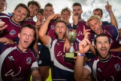 NSW. Goulburn captain Jordan Wilcox, centre, and teammates celebrate their defeat of Bungendore in the Country Cup Final. Photo Rugby AU MediaStuart Walmsley