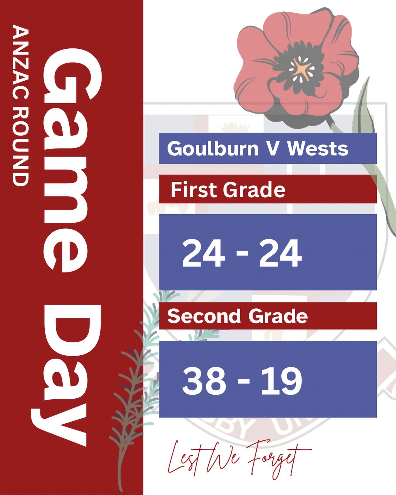 Lest we forget.

ANZAC Day is a day of remembrance, a time to honour all who have served and sacrificed. Marking the 1915 Gallipoli landing, it embodies courage, mateship, and resilience.

Today the boys carried those values onto the field—showing grit, determination, discipline and true teamwork. The Goulburn rugby community will always stand together as a team ❤️

Enjoy the day and take a moment to remember those who sacrificed for our country 🇦🇺